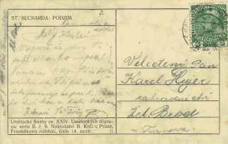 Zadní strana pohlednice datované 30. srpen, 1916