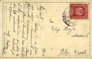 Zadní strana pohlednice datované 18. únor, 1918