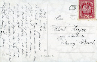 Zadní strana pohlednice datované 6. květen, 1918