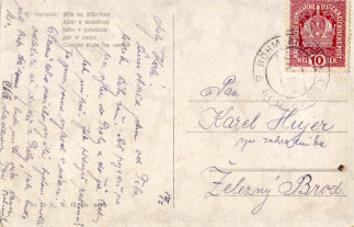 Zadní strana pohlednice datované 17. červen, 1918