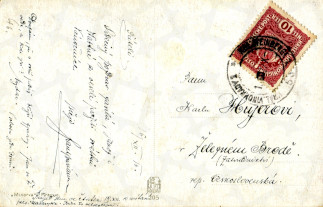 Zadní strana pohlednice datované 16. prosinec, 1918