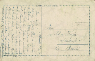 Zadní strana pohlednice datované 26. únor, 1920