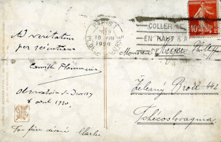 Zadní strana pohlednice datované 8. srpen, 1920