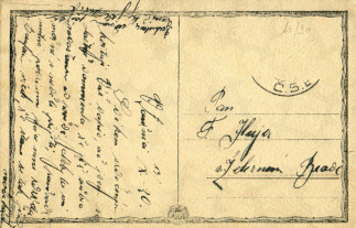 Zadní strana pohlednice datované 13. říjen, 1920