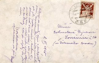Zadní strana pohlednice datované 8. listopad, 1920