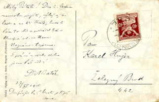 Zadní strana pohlednice datované 27. prosinec, 1920