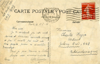 Zadní strana pohlednice datované 5. leden, 1921