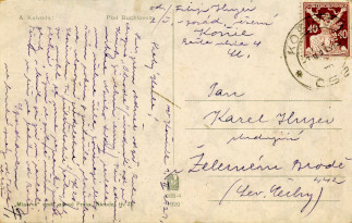 Zadní strana pohlednice datované 1. únor, 1921