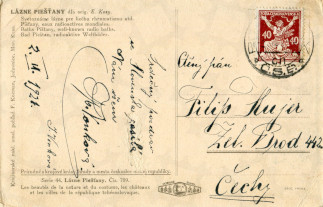 Zadní strana pohlednice datované 2. září, 1921