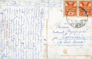 Zadní strana pohlednice datované 9. září, 1921