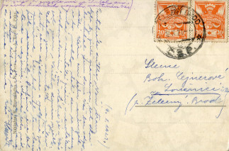 Zadní strana pohlednice datované 9. říjen, 1921