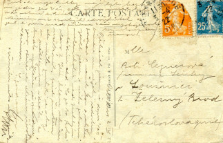 Zadní strana pohlednice datované 2. duben, 1922