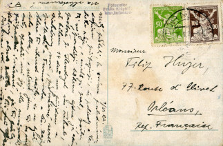 Zadní strana pohlednice datované 1. květen, 1922