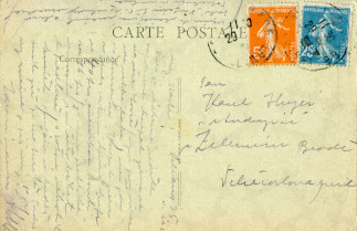 Zadní strana pohlednice datované 25. květen, 1922
