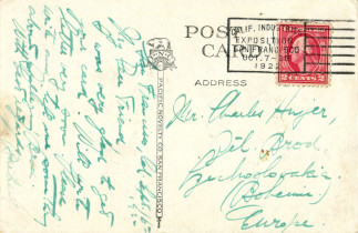 Zadní strana pohlednice datované 16. září, 1922