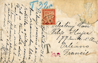 Zadní strana pohlednice datované 21. červen, 1922