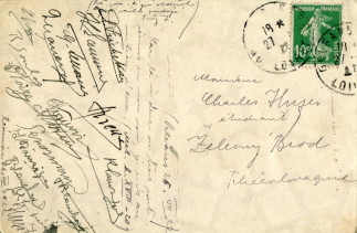 Zadní strana pohlednice datované 26. červenec, 1922