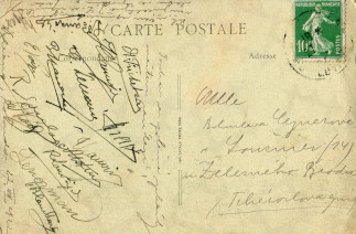 Zadní strana pohlednice datované 27. červenec, 1922