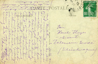 Zadní strana pohlednice datované 30. červenec, 1922