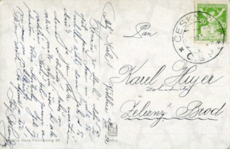 Zadní strana pohlednice datované 18. srpen, 1922