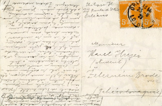 Zadní strana pohlednice datované 23. srpen, 1922