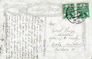 Zadní strana pohlednice datované 21. říjen, 1922