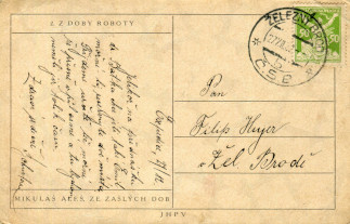 Zadní strana pohlednice datované 27. prosinec, 1922