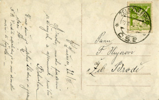 Zadní strana pohlednice datované 22. březen, 1923
