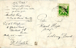 Zadní strana pohlednice datované 23. červen, 1923
