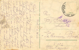 Zadní strana pohlednice datované 4. červenec, 1923