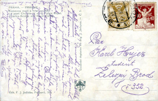 Zadní strana pohlednice datované 19. duben, 1924