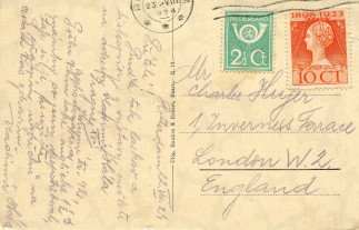 Zadní strana pohlednice datované 22. srpen, 1924