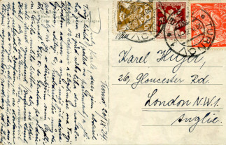 Zadní strana pohlednice datované 20. září, 1924