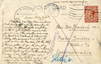Zadní strana pohlednice datované 30. říjen, 1924
