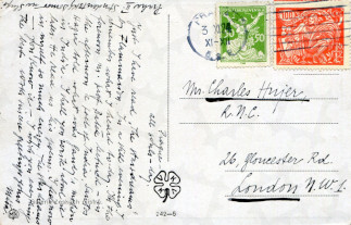 Zadní strana pohlednice datované 2. listopad, 1924