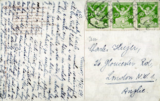 Zadní strana pohlednice datované 10. listopad, 1924