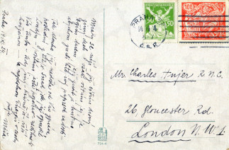 Zadní strana pohlednice datované 14. listopad, 1924