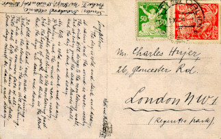 Zadní strana pohlednice datované 15. listopad, 1924