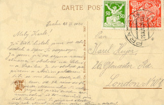 Zadní strana pohlednice datované 29. prosinec, 1924