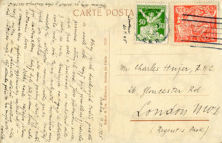 Zadní strana pohlednice datované 17. leden, 1925