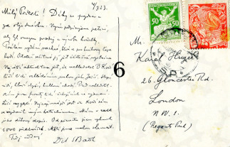 Zadní strana pohlednice datované 4. březen, 1925