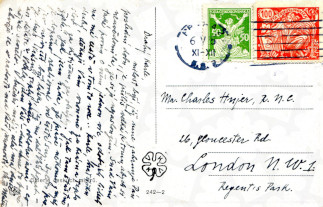 Zadní strana pohlednice datované 6. květen, 1925