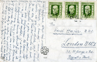 Zadní strana pohlednice datované 24. červen, 1925