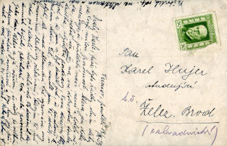 Zadní strana pohlednice datované 14. září, 1925