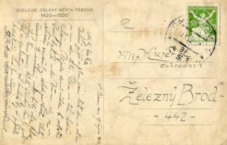 Zadní strana pohlednice datované 17. říjen, 1925