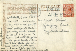 Zadní strana pohlednice datované 23. říjen, 1925