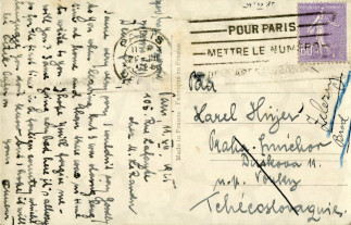 Zadní strana pohlednice datované 11. prosinec, 1925