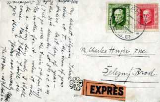 Zadní strana pohlednice datované 29. prosinec, 1925