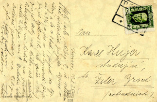 Zadní strana pohlednice datované 11. leden, 1926