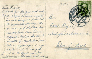 Zadní strana pohlednice datované 2. duben, 1926